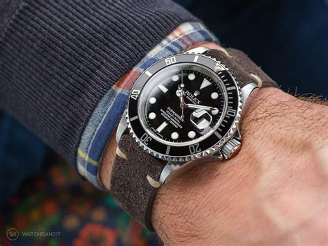 rolex submariner on wrist nato|rolex submariner suede strap.